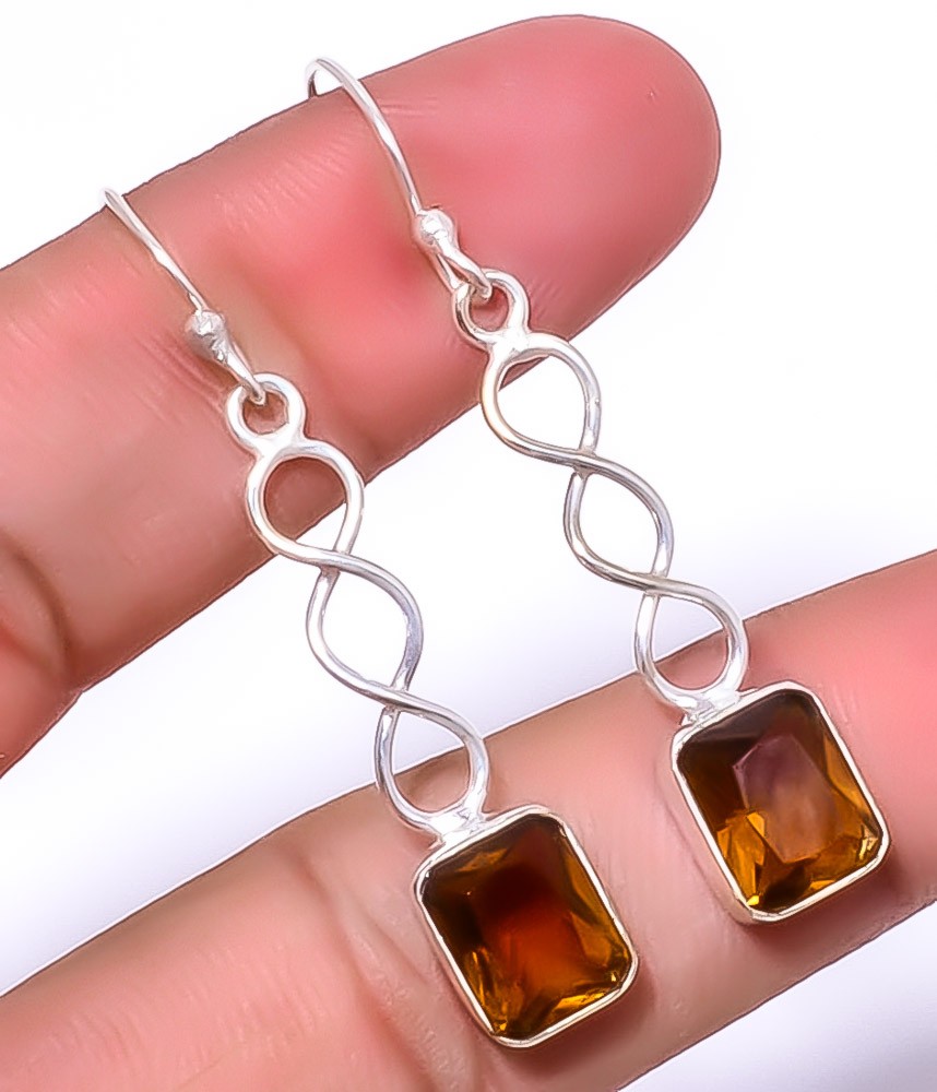 Smoky Quartz Gemstone 925 Silver Plated Spiral Earring 1.79″ A37