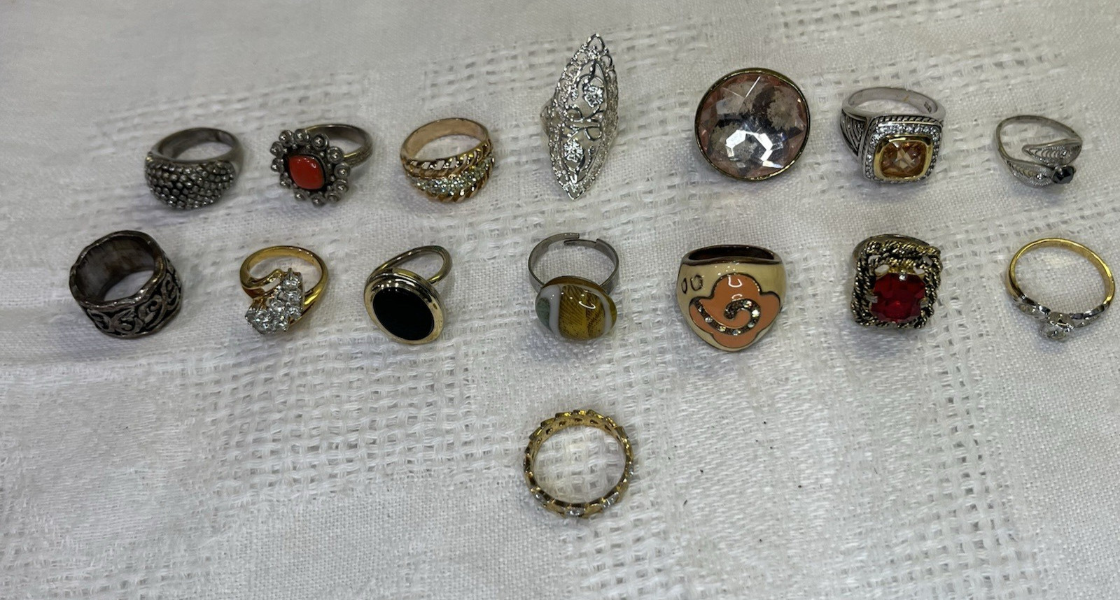 Lot of 15 Costume/Cocktail Rings Assorted Styles- Vendor -Dealer Lot