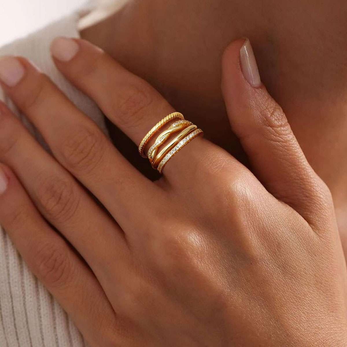 4Pcs Set Sterling Silver Ring Women Thin Stackable Rings Cubic Zirconia Thumb US