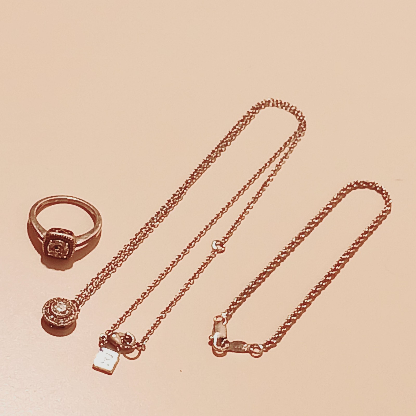 Banana Republic Halo Necklace 24K GL Popcorn Bracelet Diamond-Cut Halo Ring Lot