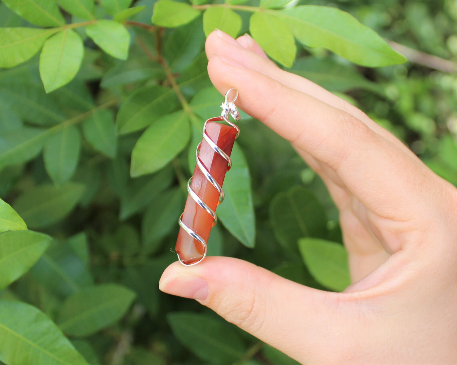 Carnelian Spiral Wrapped Point Pendant / Necklace (Carnelian Point Pendant)