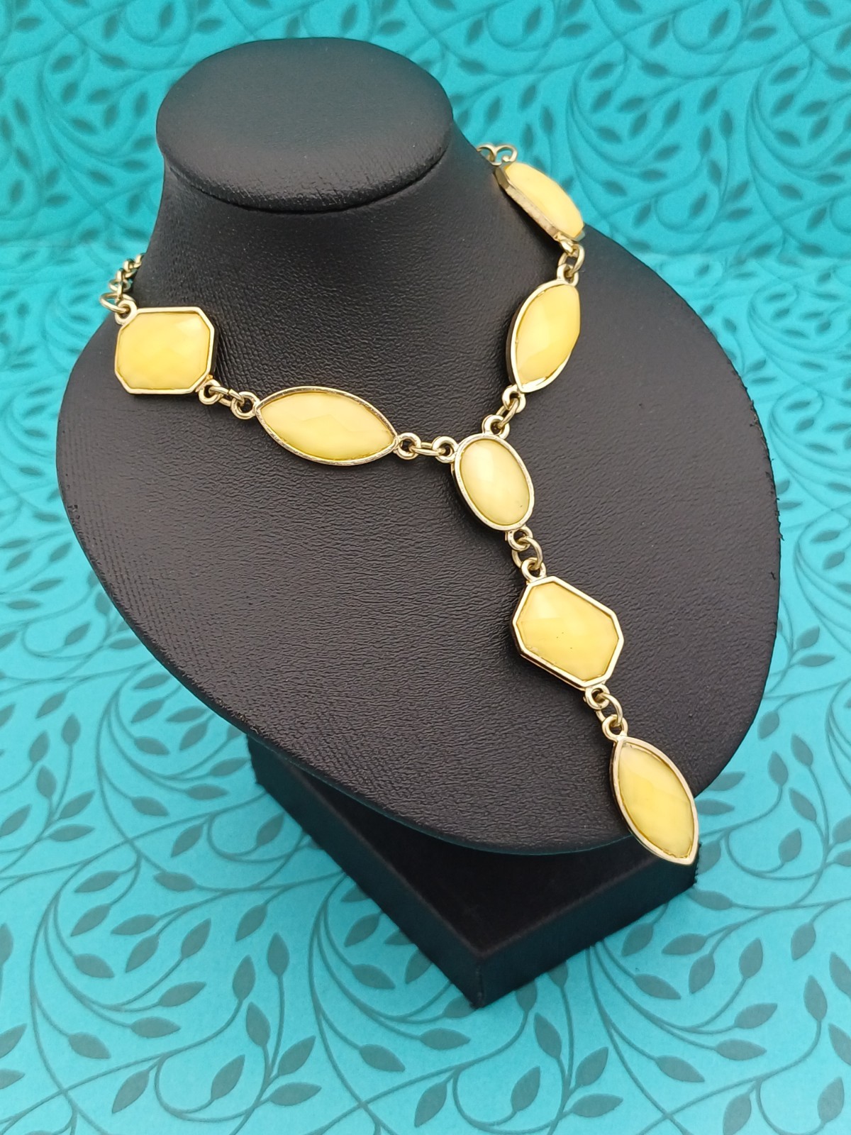 Modern Beautiful Gold Tone & Yellow Mixed Shaped Gem Y Drop Chain Necklace