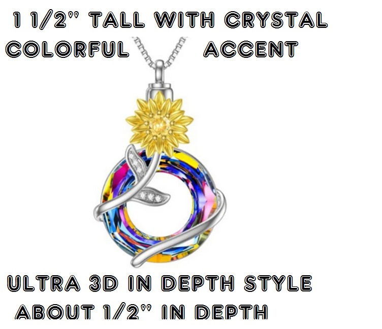 3D SUNFLOWER URN CRYSTAL CREMATION ASH Pendant on 925 Sterling Silver 22″ Chain