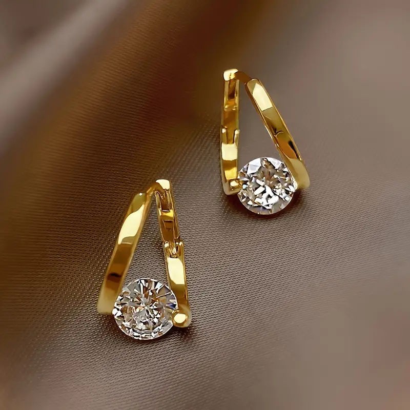 Women’s Fashion Golden Earrings Elegant Zircon Earrings Zinc Alloy Jewelry Gift
