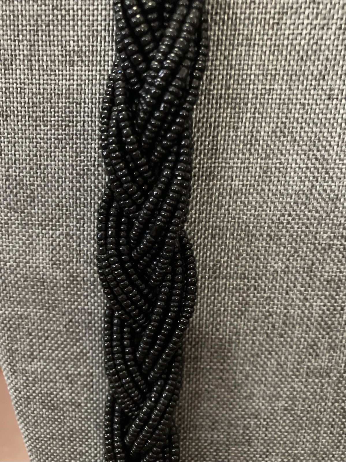 Handmade Black Silver Beaded Necklace Braided Multi Strand Chunky Statement Boho