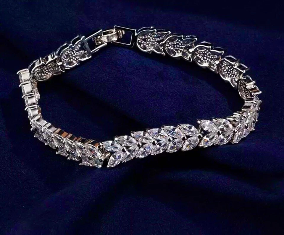 18K Platinum Plated Tennis Bracelet Simulated Diamond Bridal Jewelry Gift