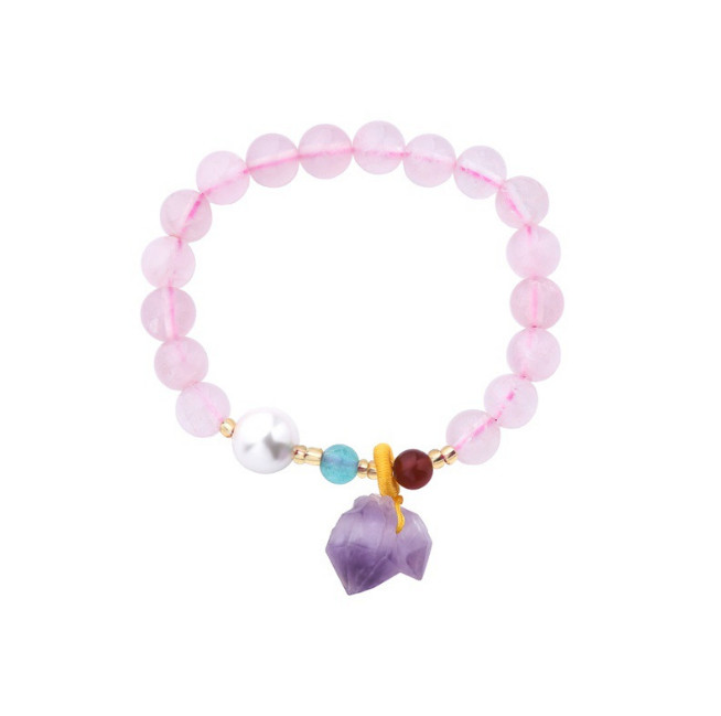 Jade Citrine Round Beads Charm Bracelet Healing Chain Dainty Pink Gemstone