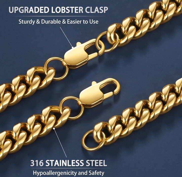 Jewlpire Gold Chain for Men 6mm 20”Mens Necklace Cuban Link Chain Necklace NEW