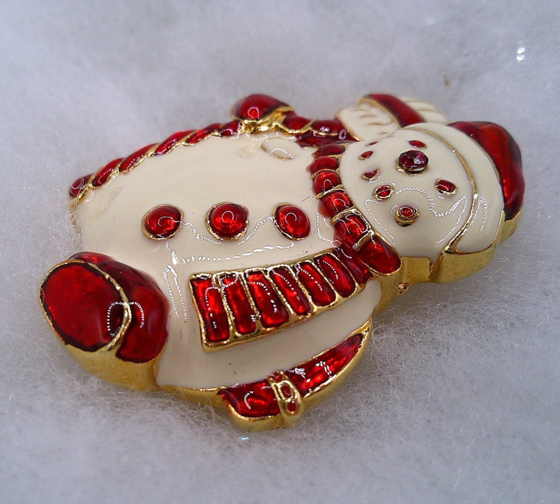 CHRISTOPHER RADKO SIGNED Christmas Snowman Enamel Brooch pin (A2)
