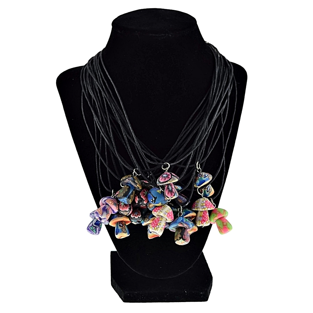 Mushroom Charm Shroom Clay Pendant 18″ Choker Random Color Necklace USA Seller