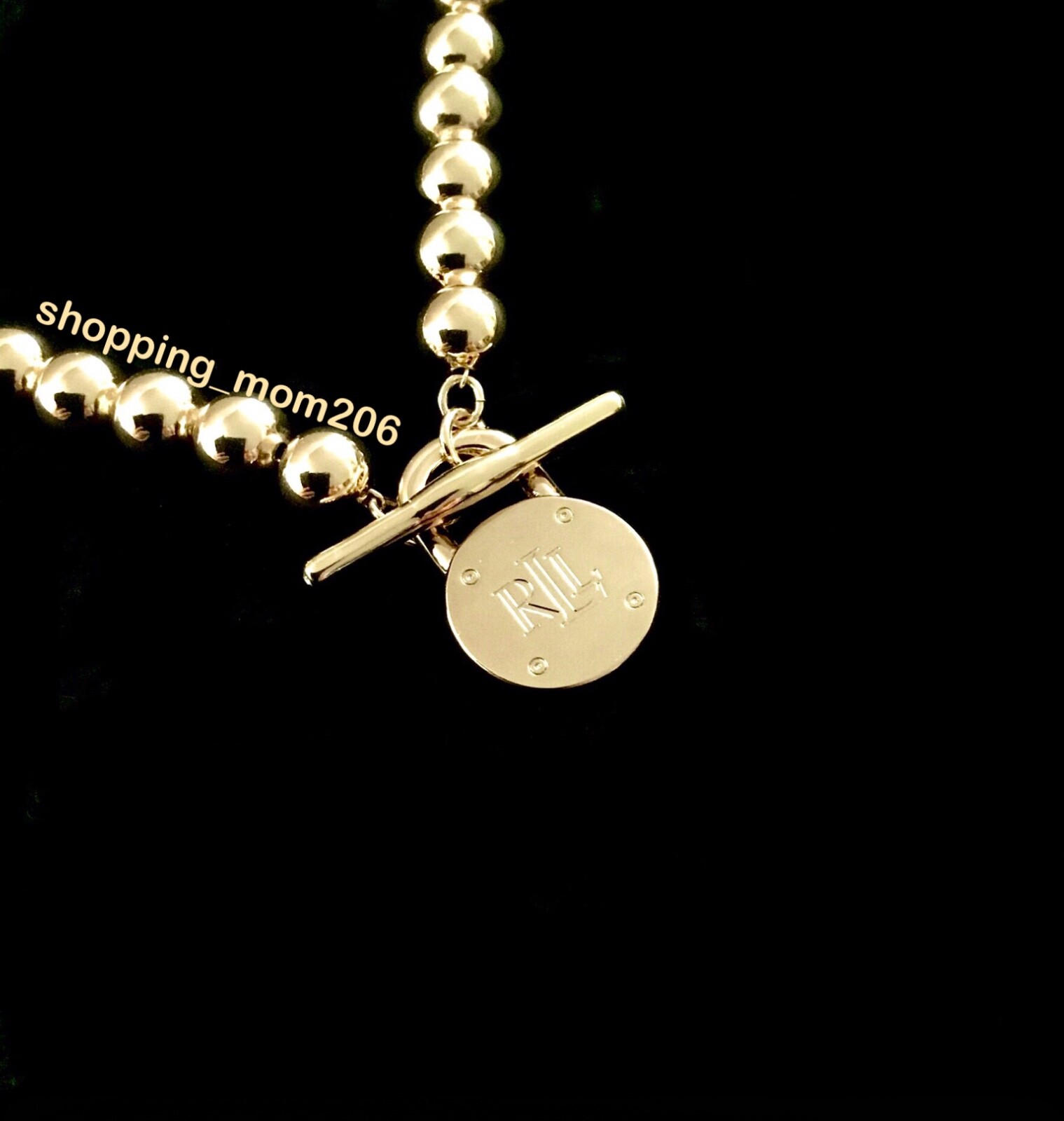 Lauren Ralph Lauren Gold-Tone Beaded Logo Pendant Necklace 17” RV$55