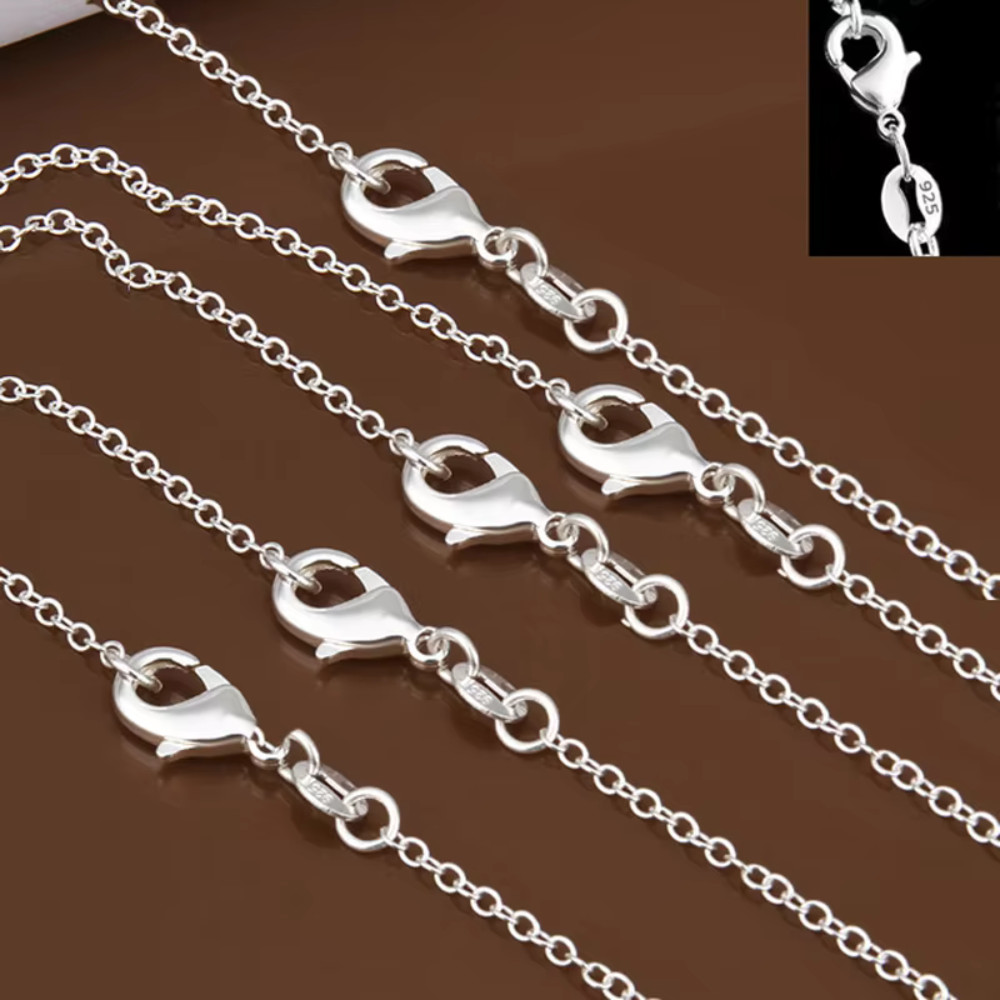 925 Sterling Silver 1mm Rolo Chain Necklace for Men Women DIY Jewelry 16-24″