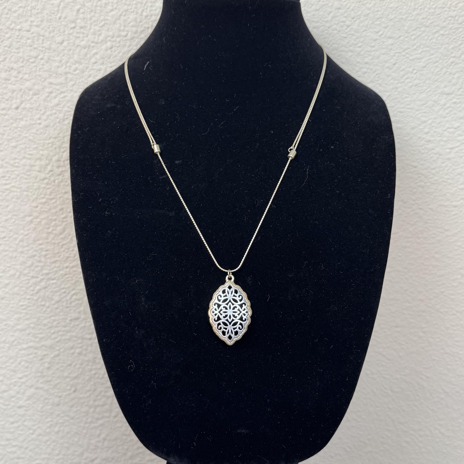 Gold Tone Filigree Oval Pendant Slider Necklace 21 In Womens Floral Jewelry