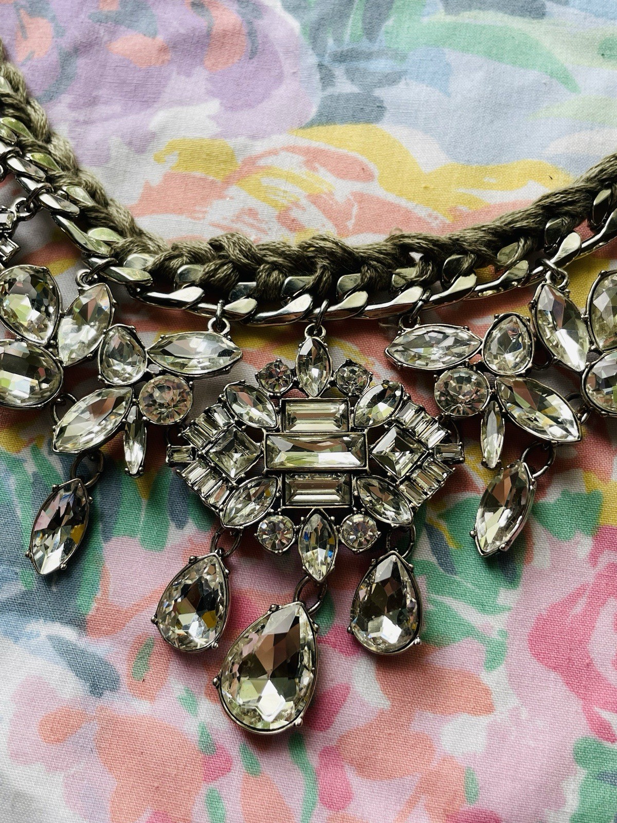 Park Lane Nadia Statement Necklace Rhinestone Silver Tone Adjustable 20″