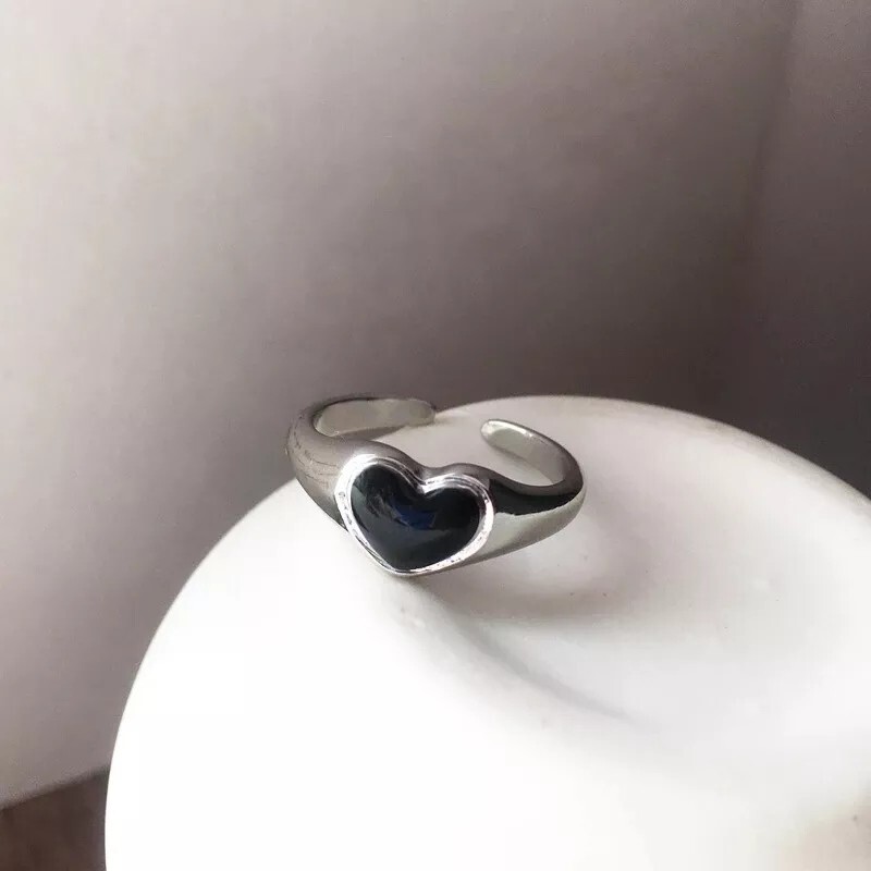 1PC Fashion Retro Love Ring Personalized Adjustable Opening Heart Shaped Trendy