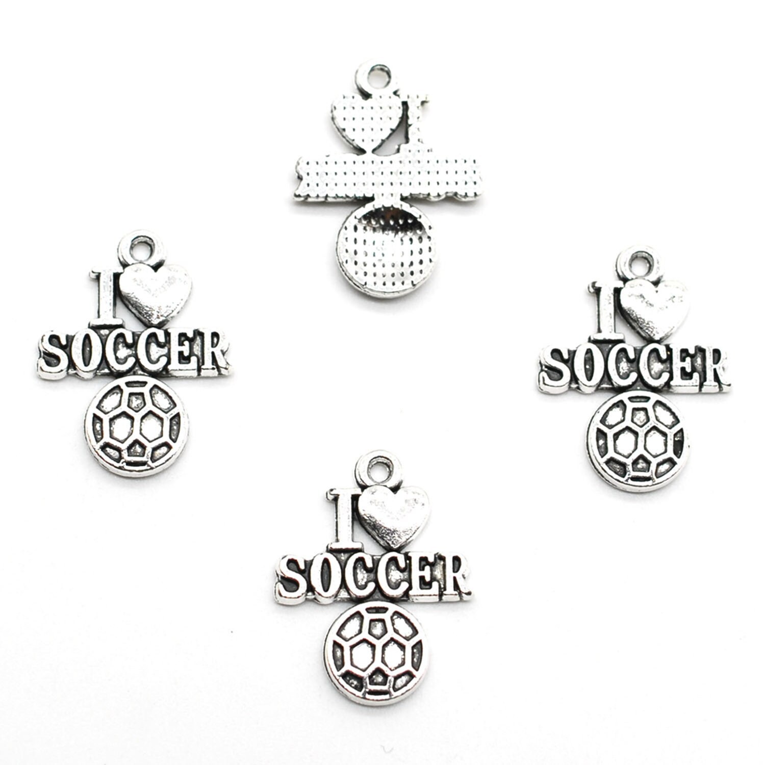 15/40PCS Antique Silver I LOVE SOCCER Charm Pendant, Sports Charm CC168