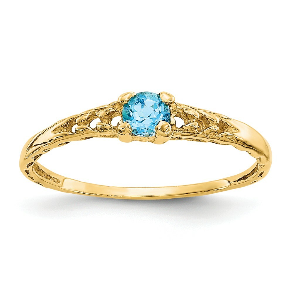 14K Yellow Gold 3mm Blue Topaz Birthstone Baby Ring Size 3 Madi K Kid’s Jewelry