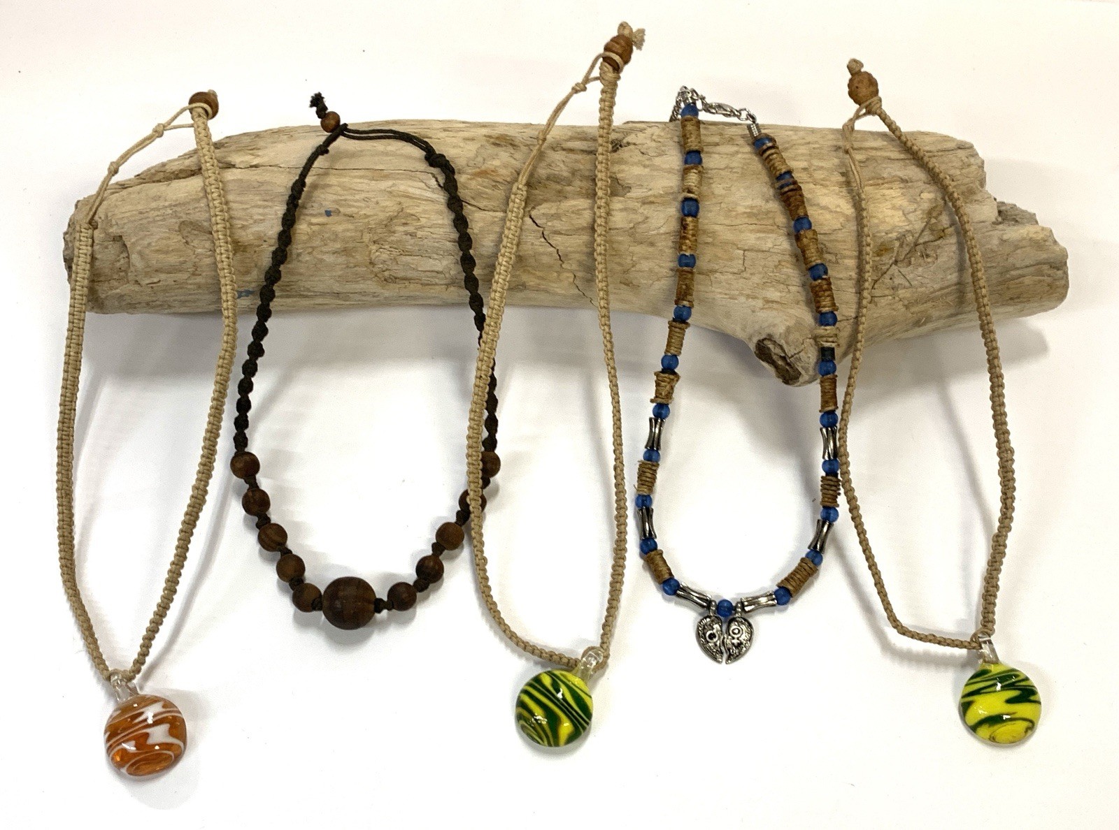 Hemp & Wood Choker Lot Of 5 Necklaces Assorted Styles Vintage 90s