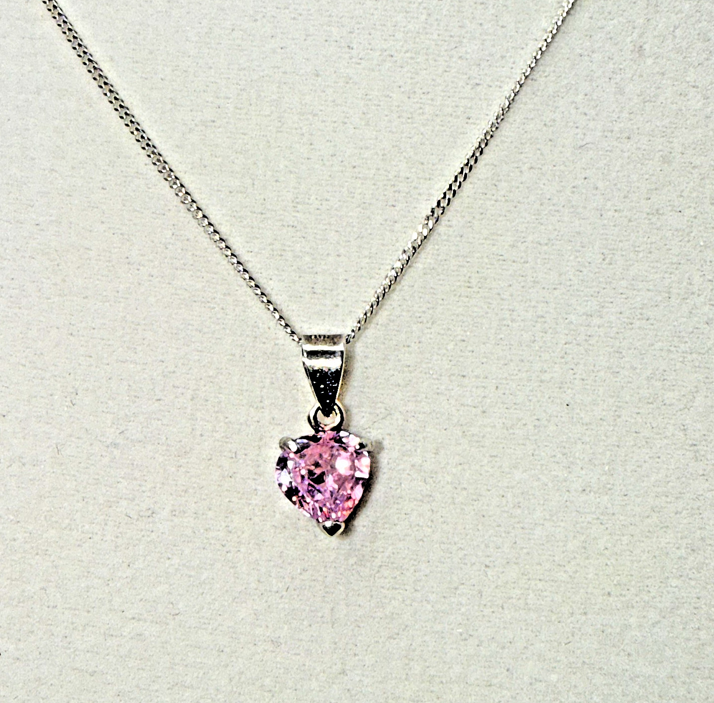 Vintage IBB Italy 925 Sterling Silver Pink Crystal Heart Pendant Necklace