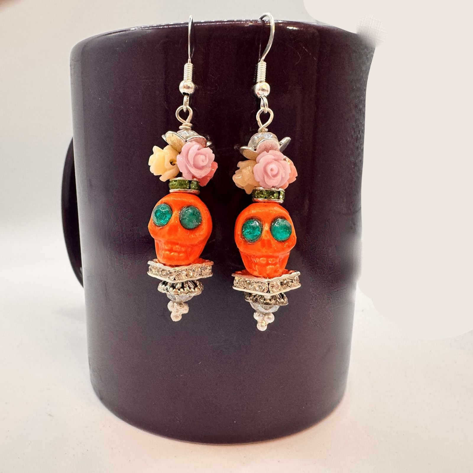 Orange Skull Dia de Muertos/Day of the Dead Dangle Earrings Halloween Fashion