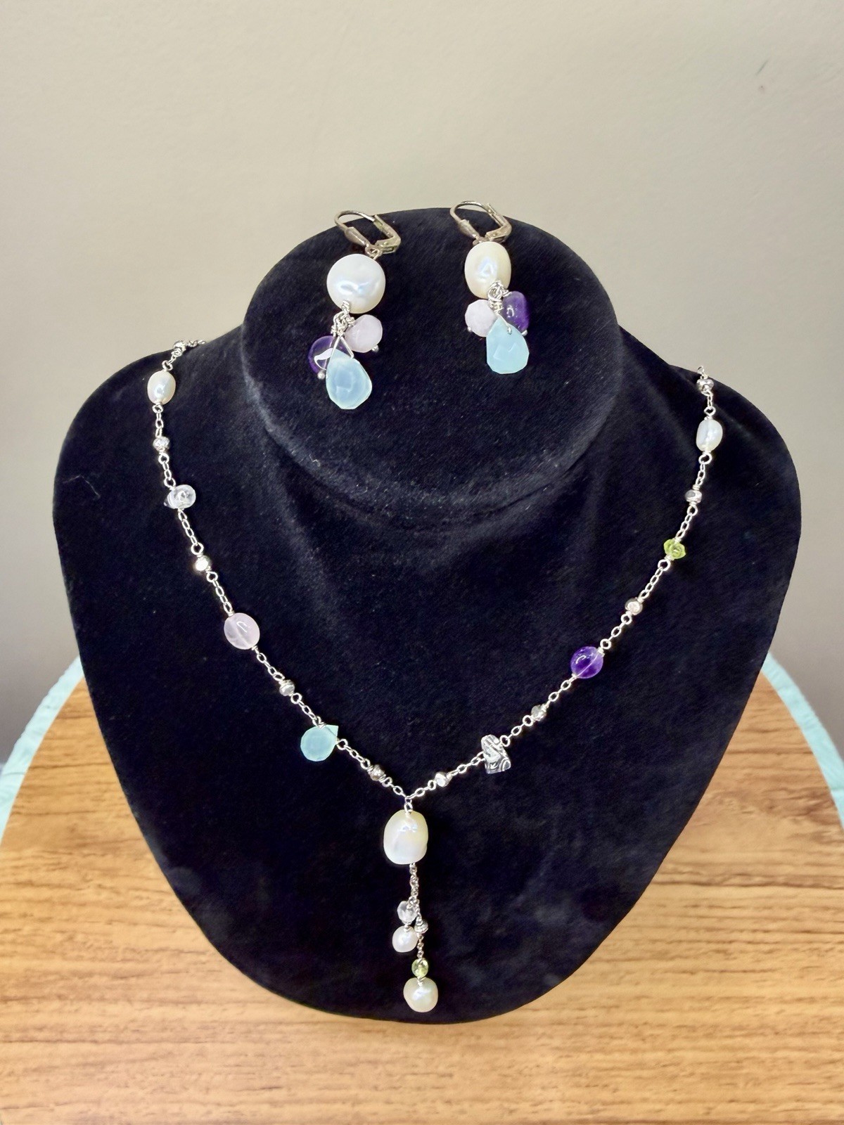 Lia Sophia Pearl Beaded Jewelry Set Necklace Bracelet Earrings Silver Tone