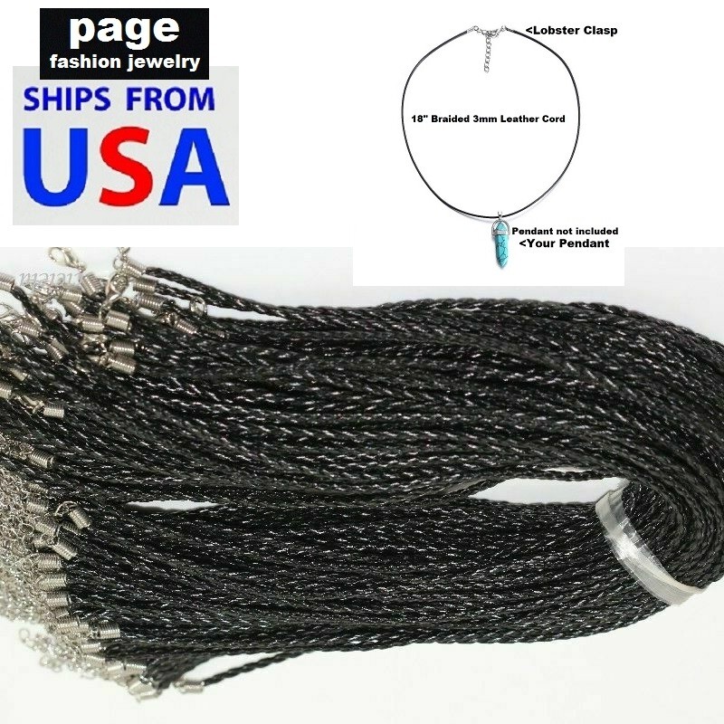 1pc- 18″ Braided 3mm Leather Cord / Lobster Clasp Necklace / For Your Pendant