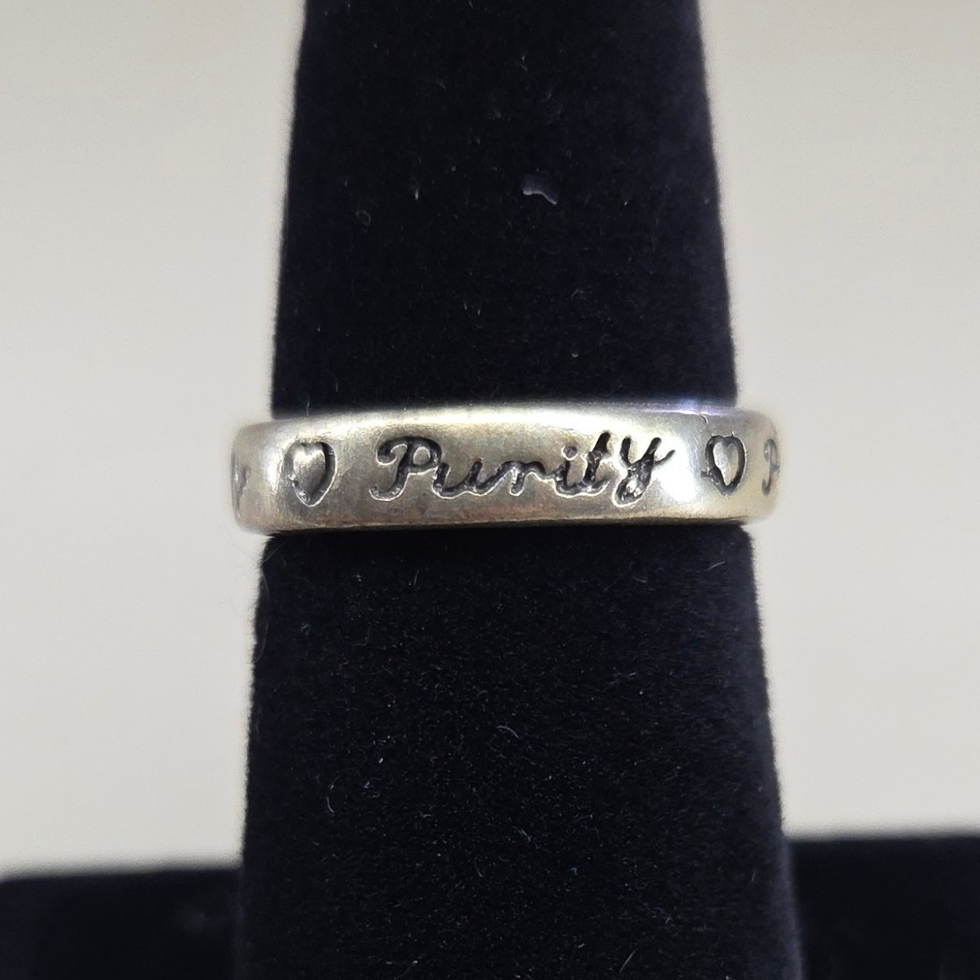 Silver Tone Purity Heart Engraved Band Ring Size 7 Promise Jewelry