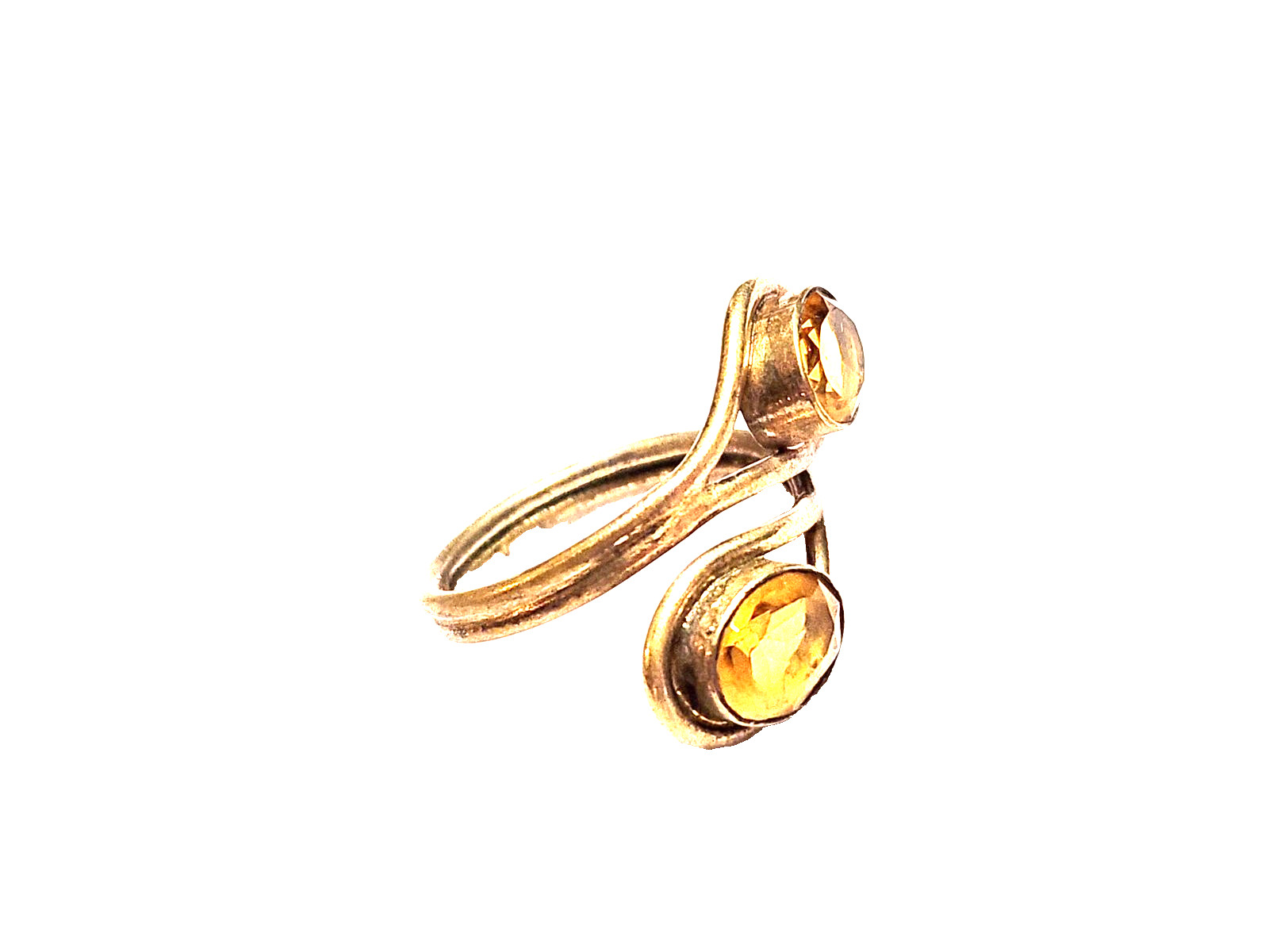Artisan Yellow Citrine Faceted Oval Wrap Statement Ring Sz 7.5 Gold Tone Boho