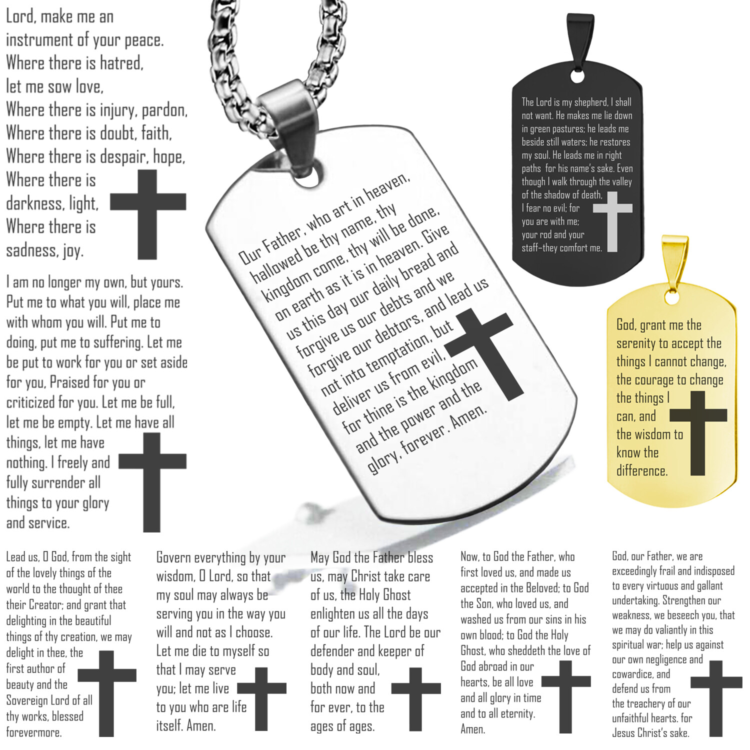 Stainless Steel Religious Prayers of Faith Bible Dog Tag Pendant Necklace