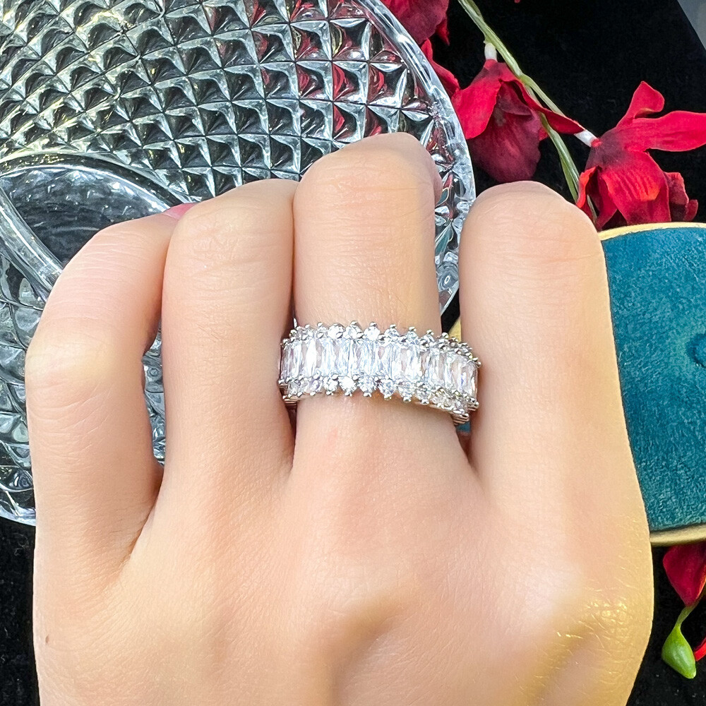 Silver Plated Cubic Zirconia White Bridal Crystal Weddings Band Engagemnt Ring