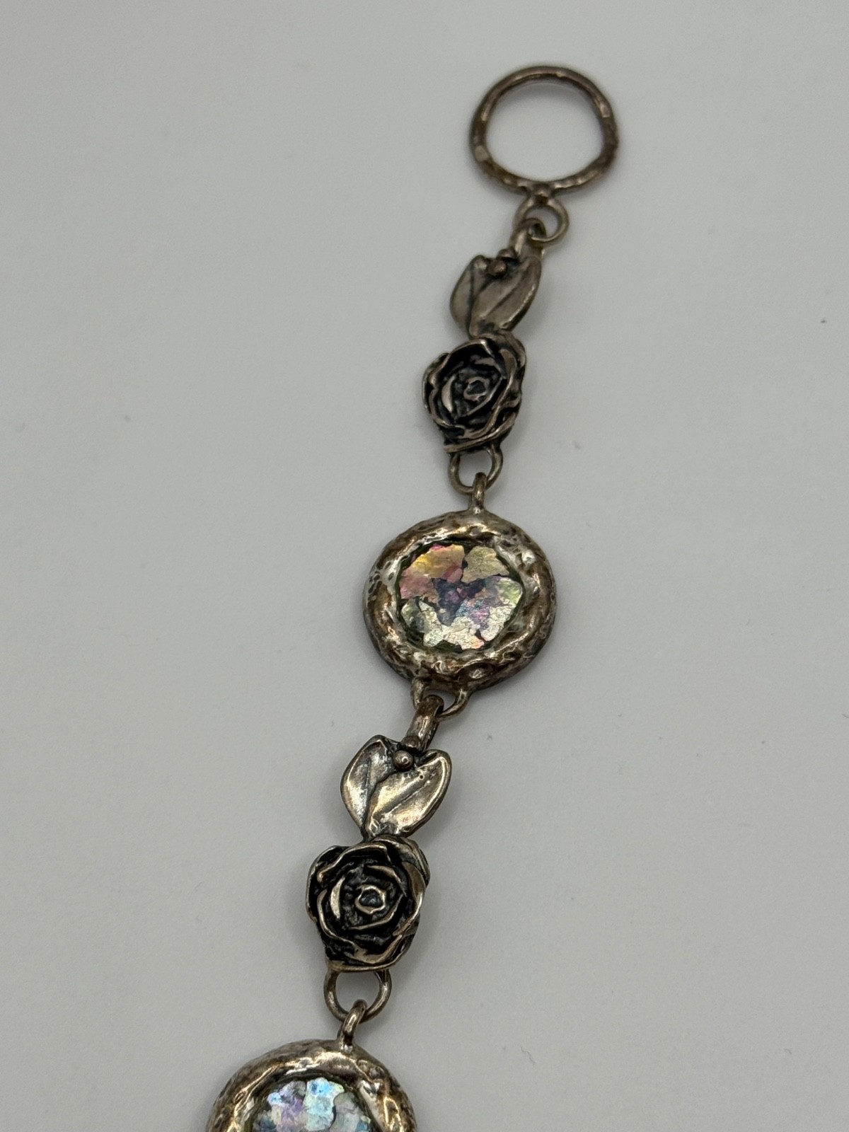 Luli Hamersztein Sterling Silver Roman Glass Rose Flower Toggle Bracelet