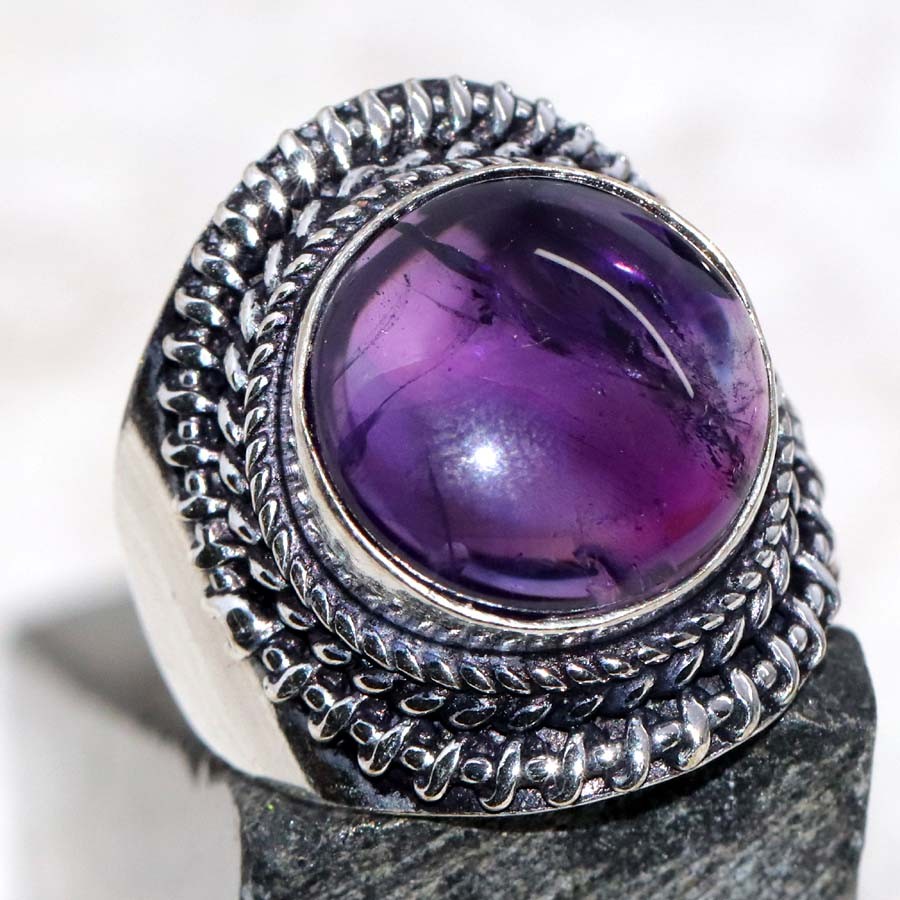 Natural Amethyst 925 Silver Plated Ring US 7 Stylish Gift JW