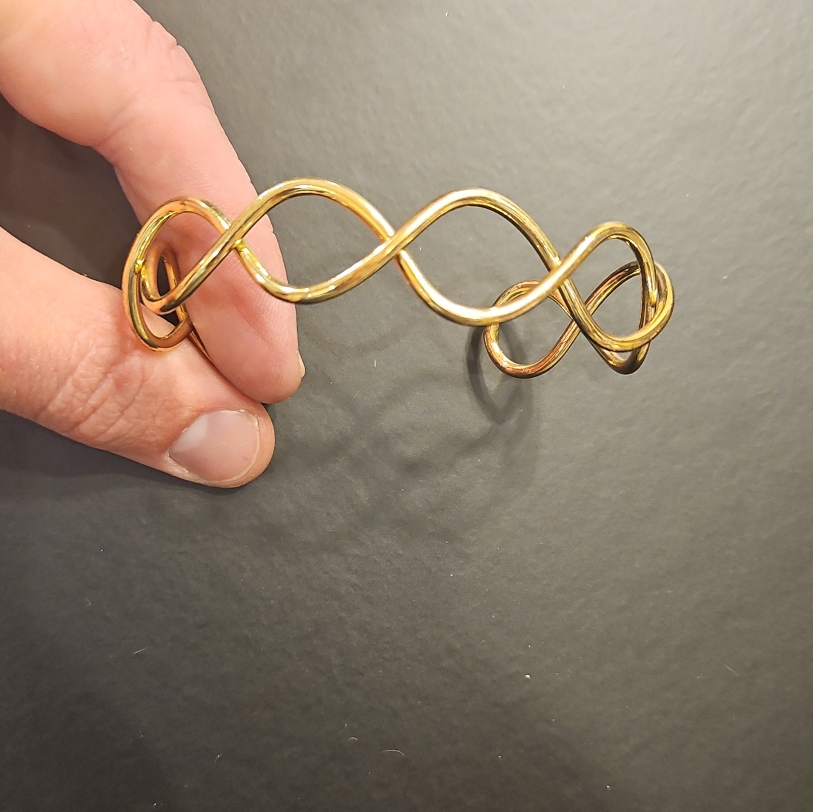 Gold Tone Infinity Wave Wavy Open Cuff Bracelet, Adjustable, Metal, No Stone