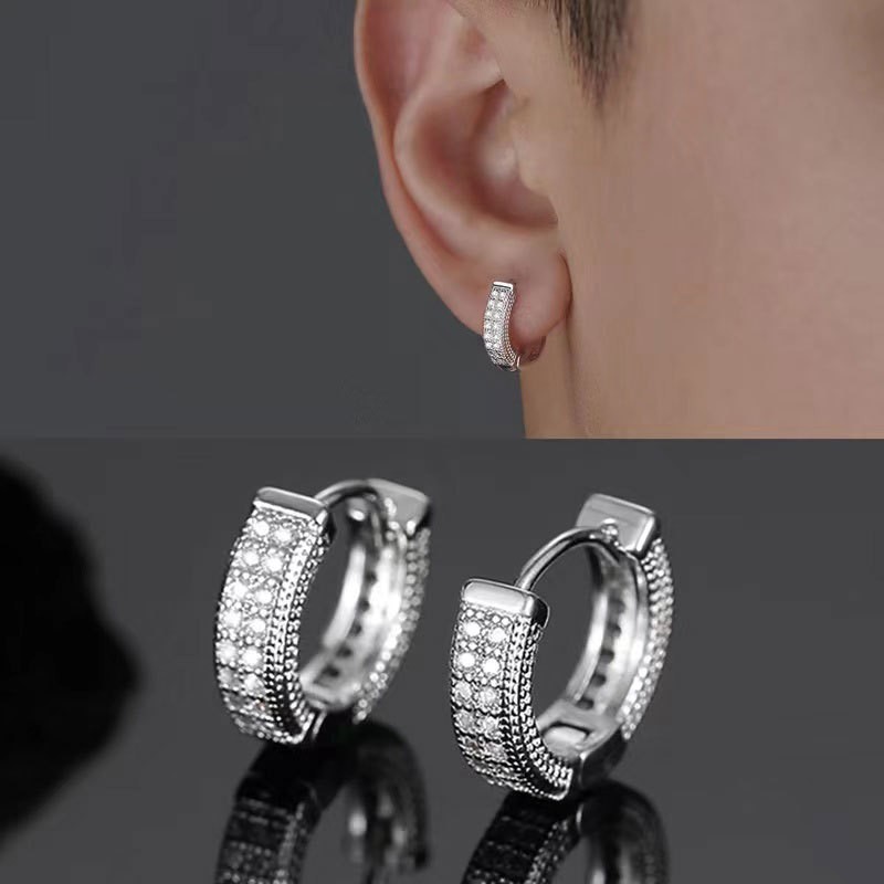 Unisex Men Women Sparkling Clear Cubic Zirconia Pavé Mini Hoop Earrings Gift