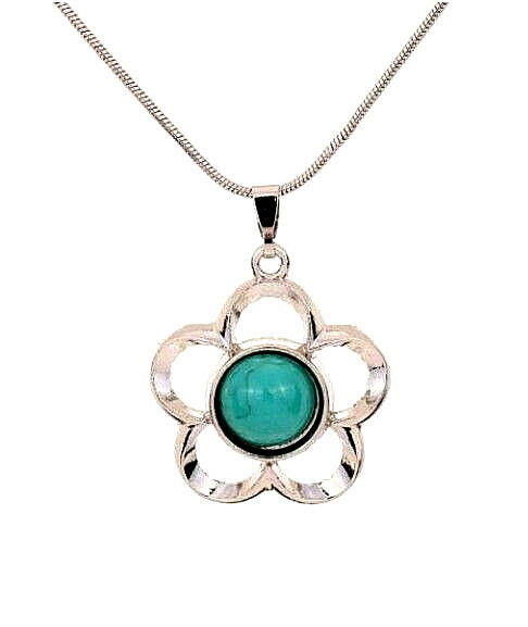 NEW WOMEN’S TIBETAN SILVER-TONE HOLLOW FLOWER TURQUOISE PENDANT NECKLACE