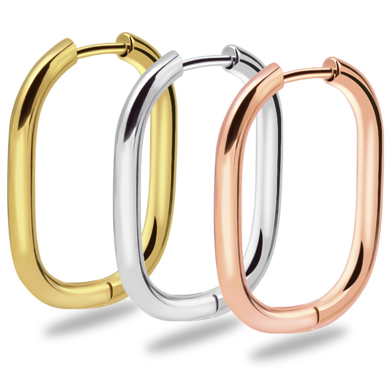 Women 925 Sterling Silver Gold Plated U-Shape Huggie Hoop Earrings 23mm E9