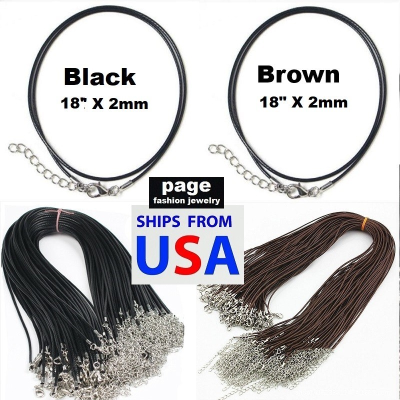 1pc- Leather Braid 18″ 2mm Black/Brown Rope Cord Lobster Clasp Necklace Jewelry