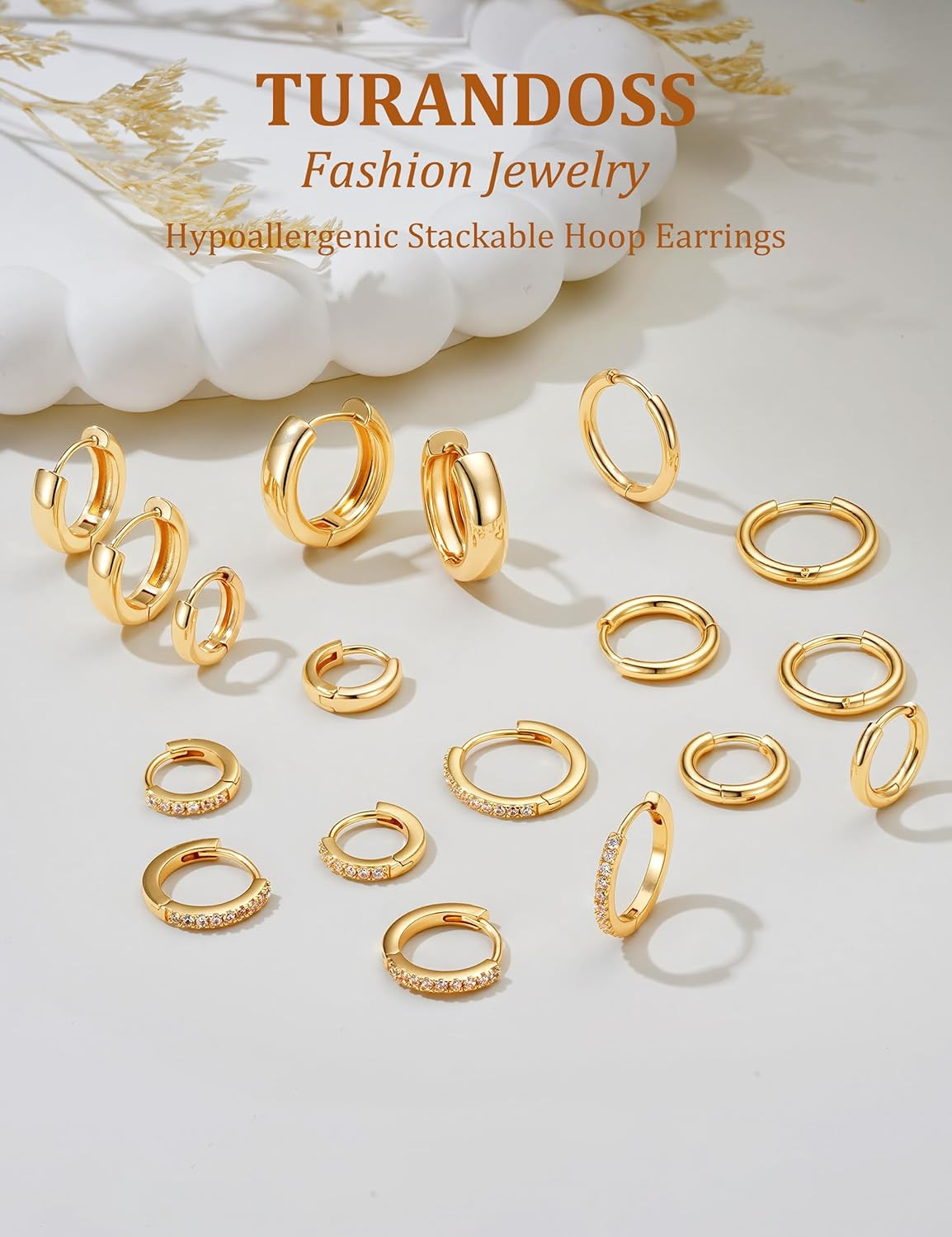 9 Pairs Gold Hoop Earrings Sets for Women | 14K Gold Plated Hypoallergenic Huggi