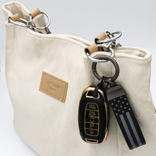 American USA Flag Black Metal Keychain with Zinc Alloy Ring – Car Accessory for