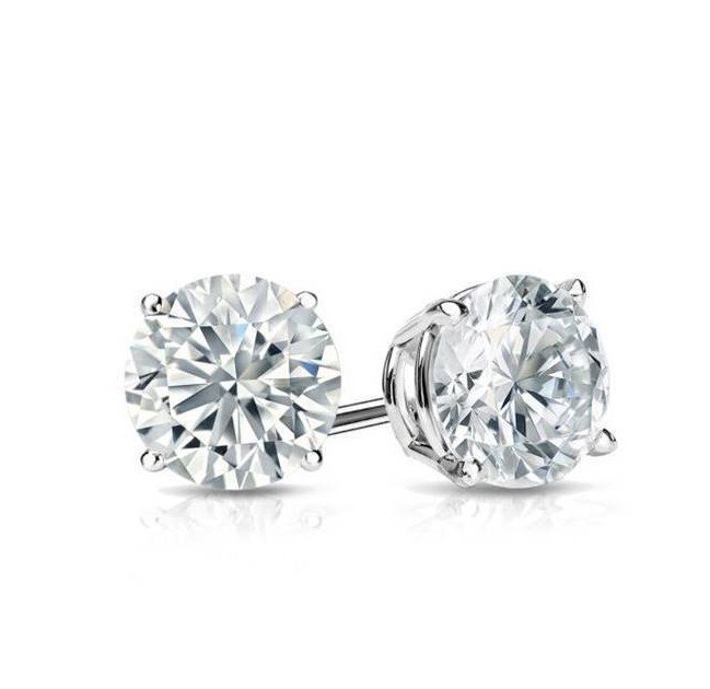 Womens Mens Simulated Diamond Stud Earrings 14K White Gold Plated Solid Silver