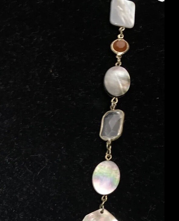 Chicos Necklace Disc Link Abalone Glass Varied Chain Vintage?