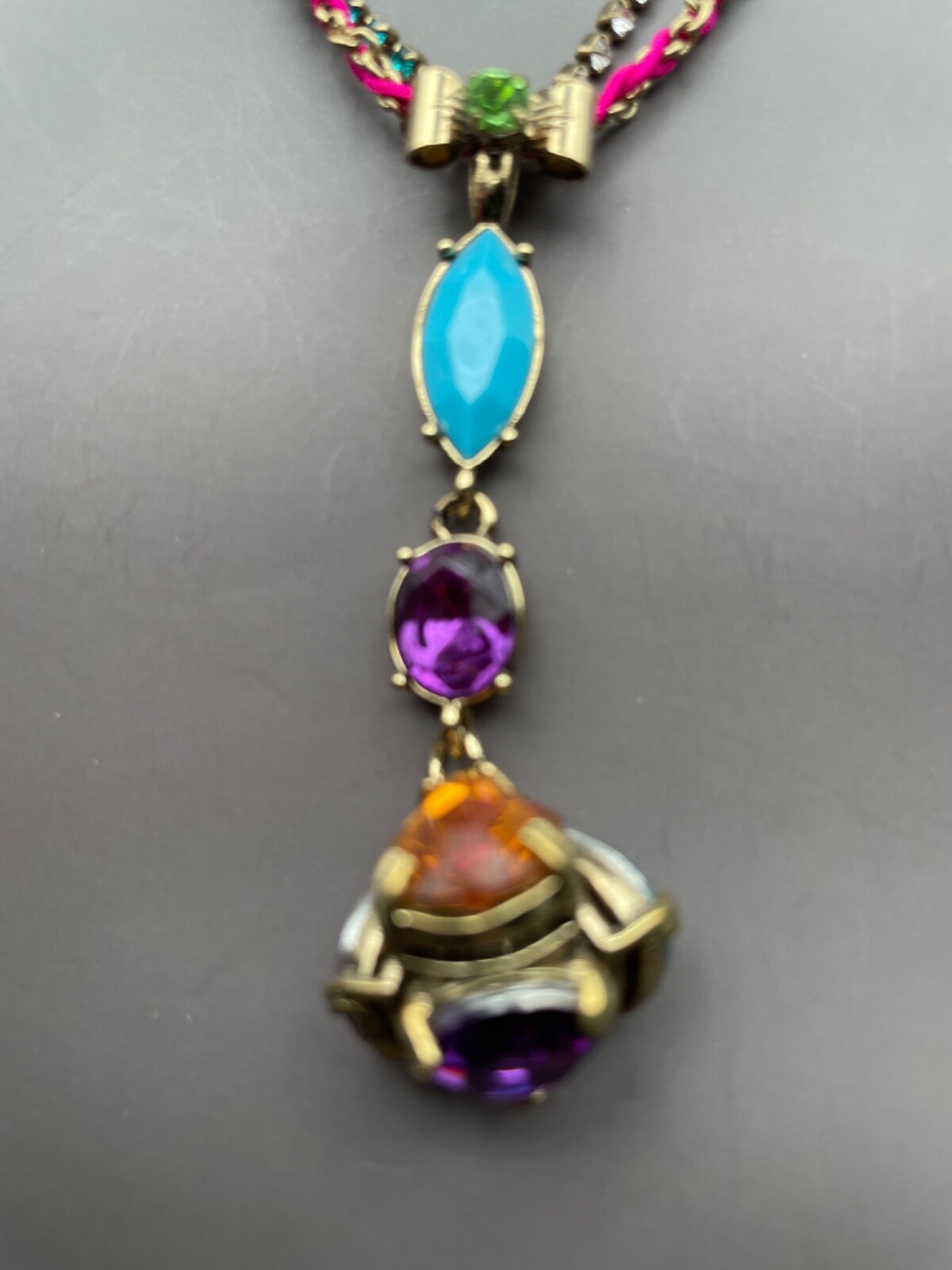 Betsey Johnson Necklace Pendant Blue Purple Fuchsia Crystal Rhinestones