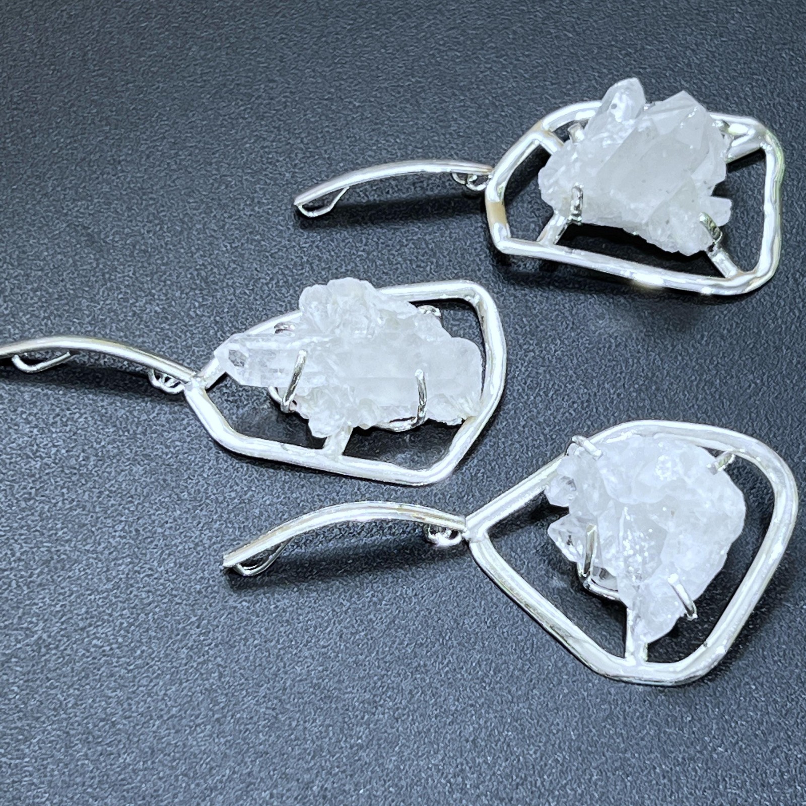 Large Quartz Crystal Cluster Pendant (Silver Plated) Statement Piece