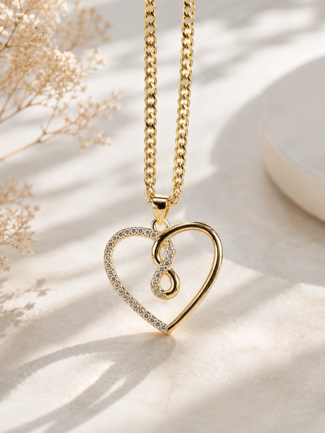 14K Gold Filled Floral Pendant Necklace CZ Cuban Link Chain Gift For Her
