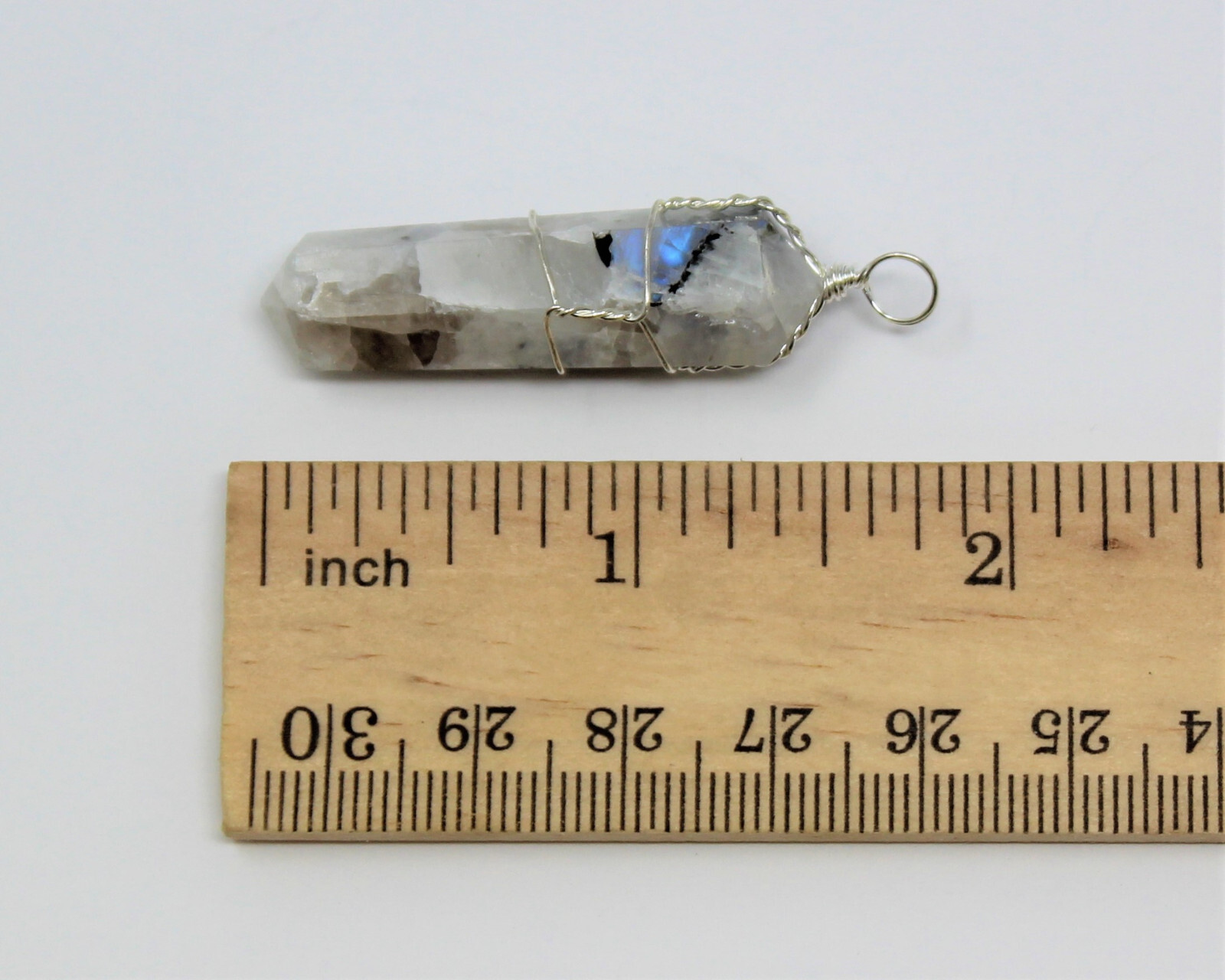 Rainbow Moonstone Wire Wrapped Point Pendant / Necklace (Crystal Point Pendant)