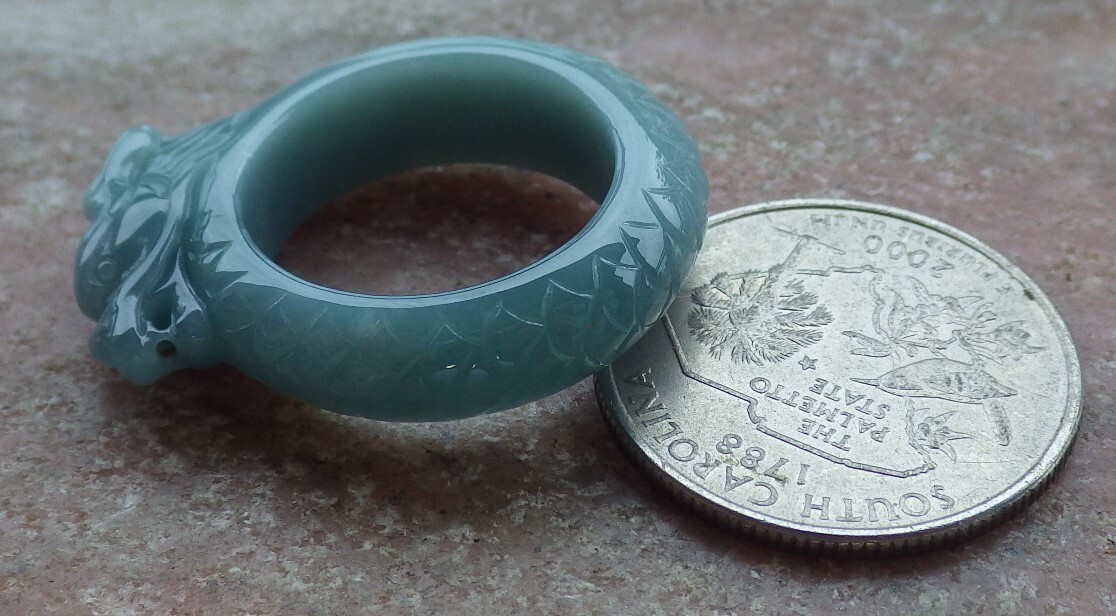 Video Certified Green Natural A Jadeite Jade Dragon Ring NO. 8 戒指 # 109140 TS