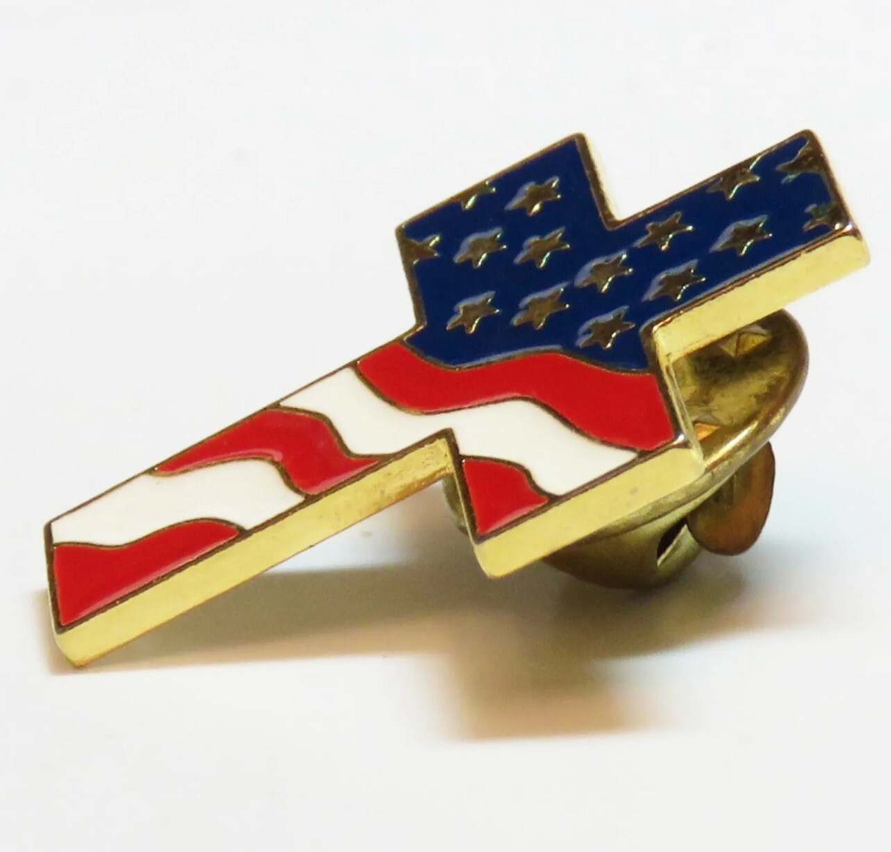 American Flag Patriotic Cross Religious Jewelry Enamel Lapel Pin