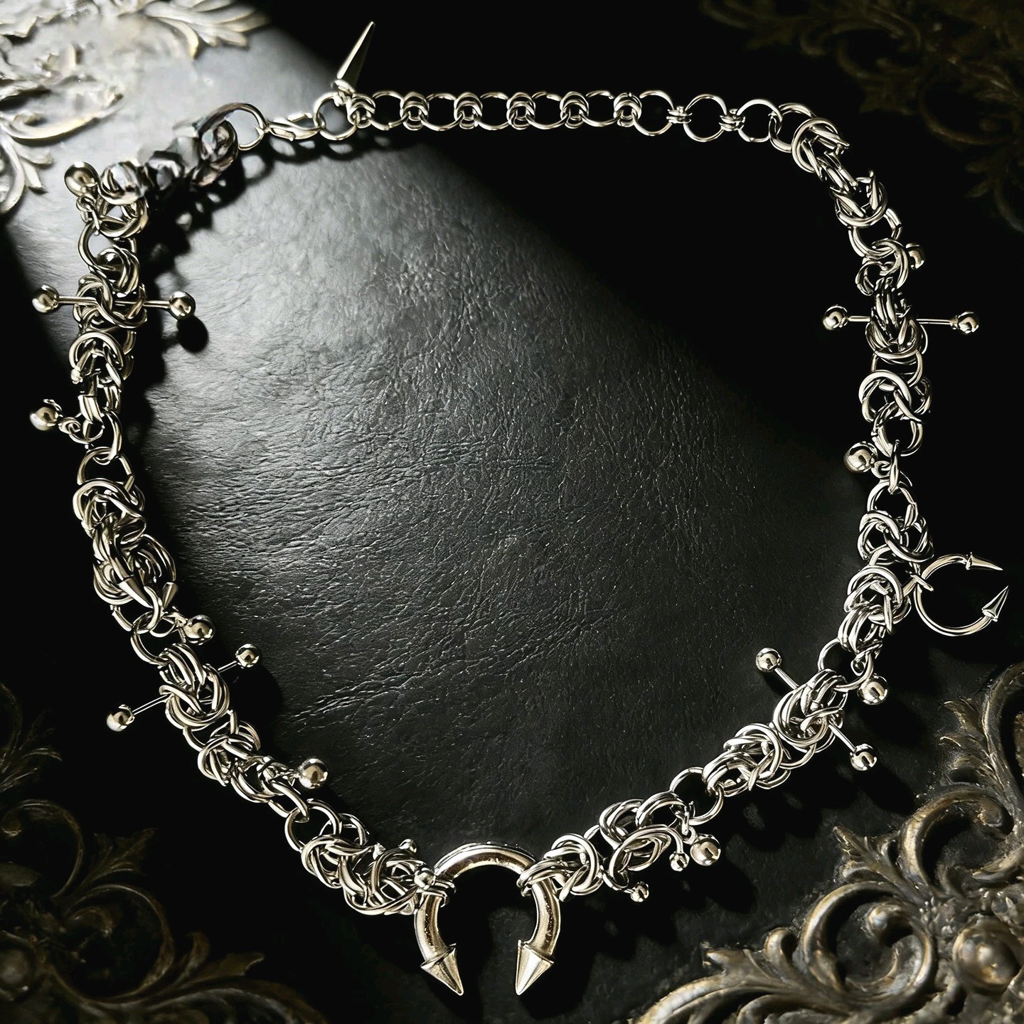 Goth Punk Spike Stud Horseshoe Choker Necklace Heavy Metal Biker Surgical Steel
