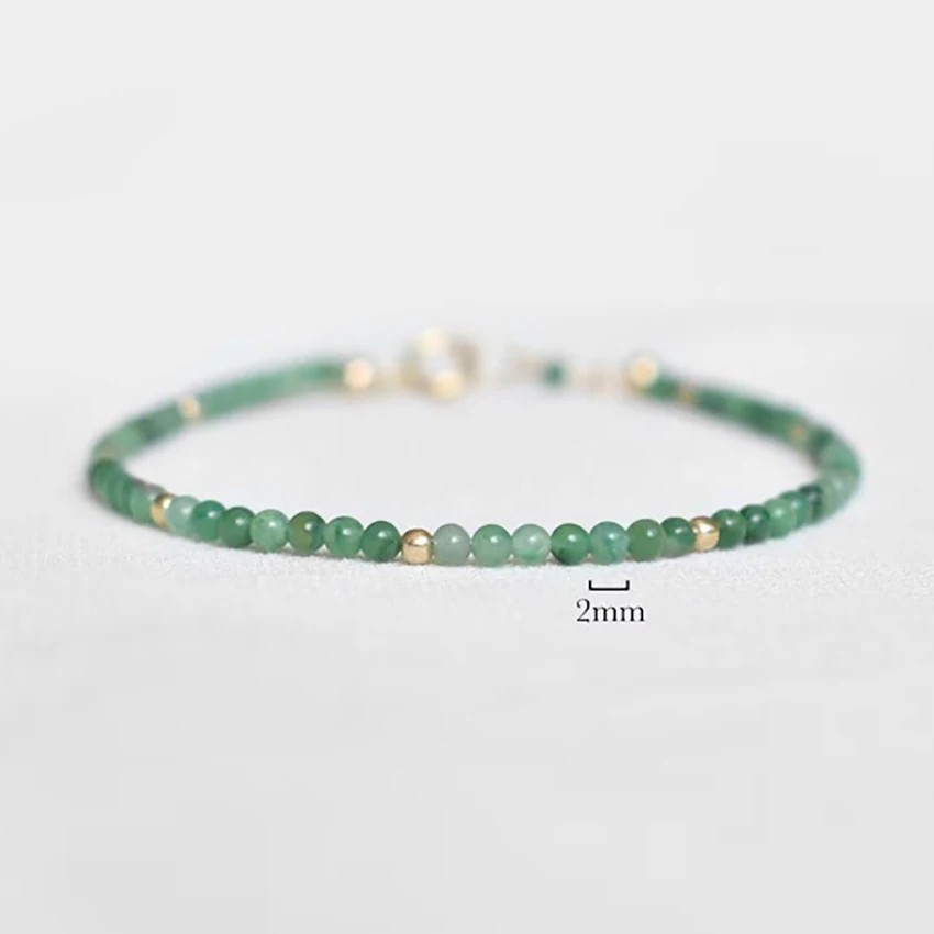 2mm Green Jade Beaded Bracelet Small Beads Sweet Natural Stone Women Daily Gift