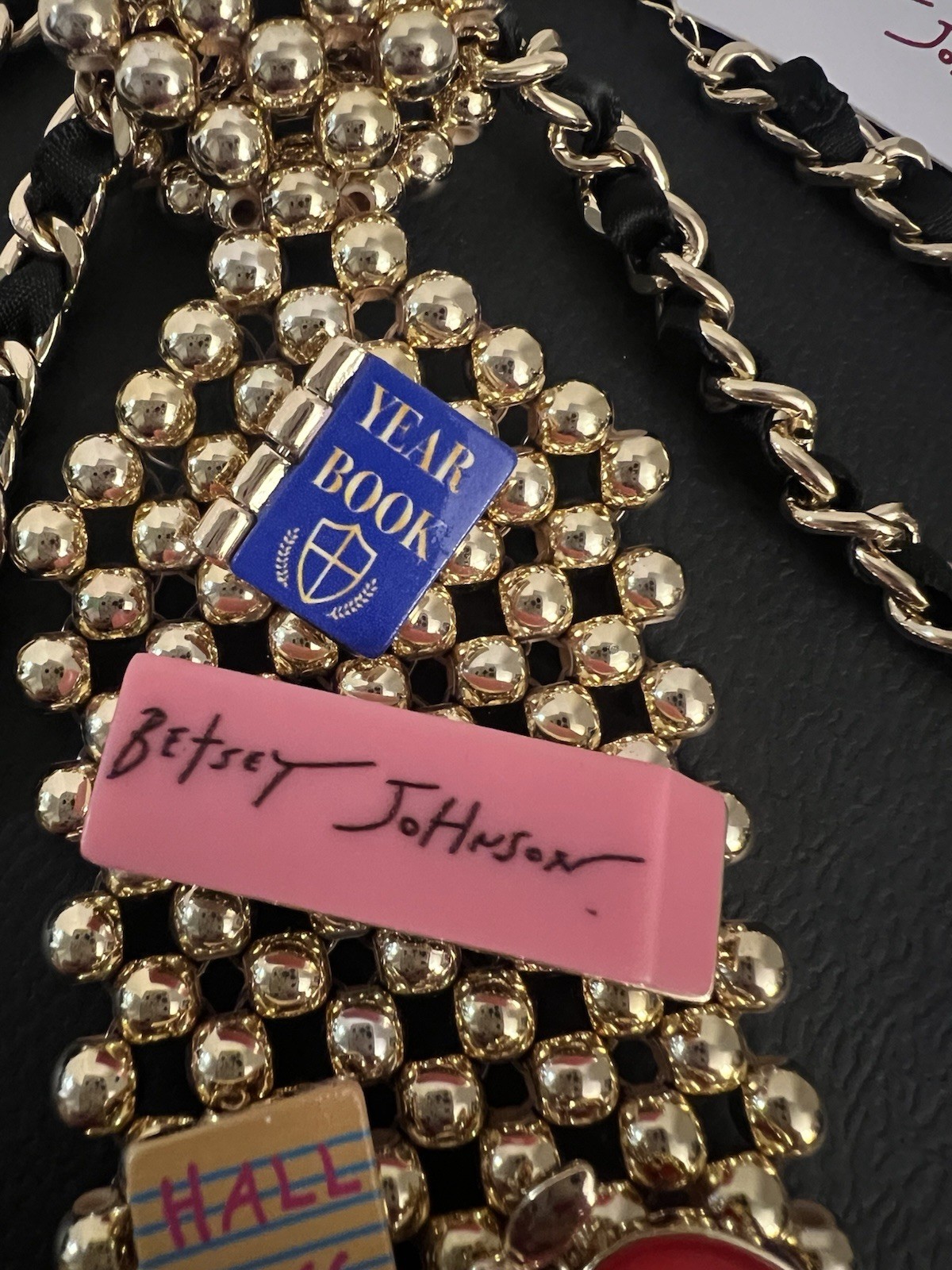 Betsey Johnson Necklace Gold Tone Chain Best In Class Detachable Brooch Tie NWT